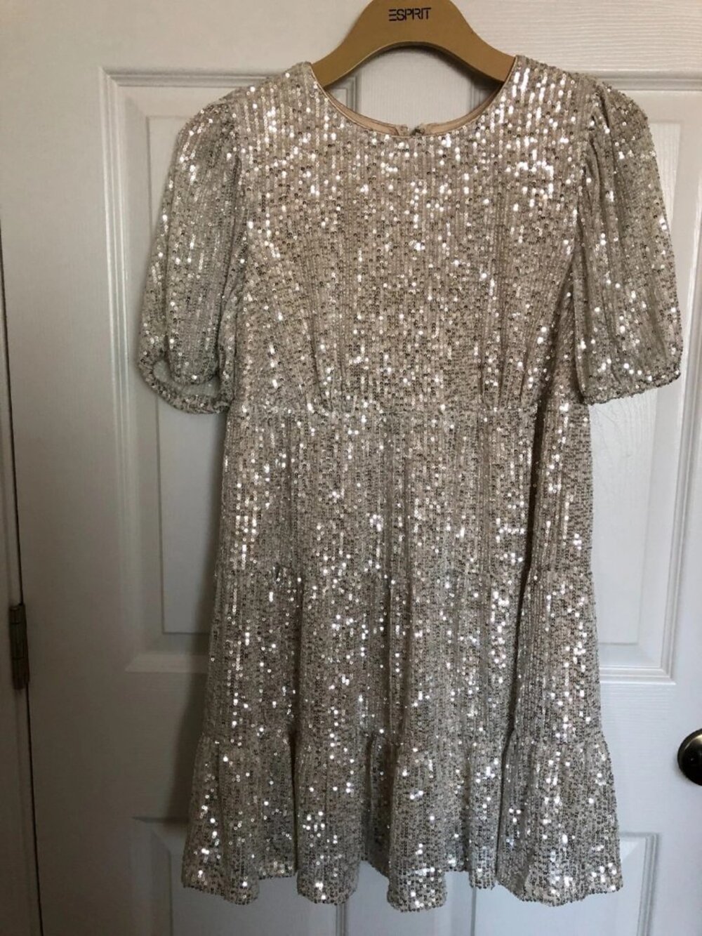 Speechless Dress Party Neutral Ivory/ Silver Sequin Puff Sleeve Size XS